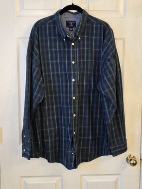Saddlebred Blue Plaid Button-Down Shirt 2x Big And Tall